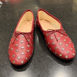 Loeffler Randall Red Silver Studded Loafers